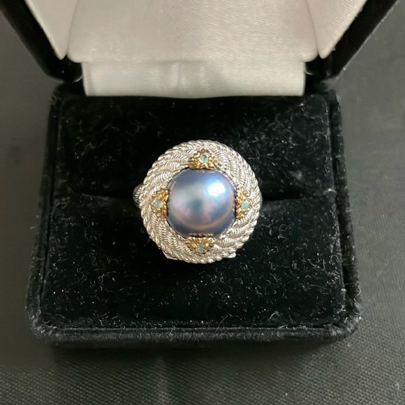 Sterling Siver and faux black pearl Ring | Size 8 - Picture 2 of 4